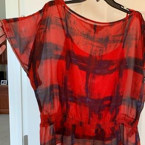 Rock & Republic Orange/Blue Sheer Top, Size L